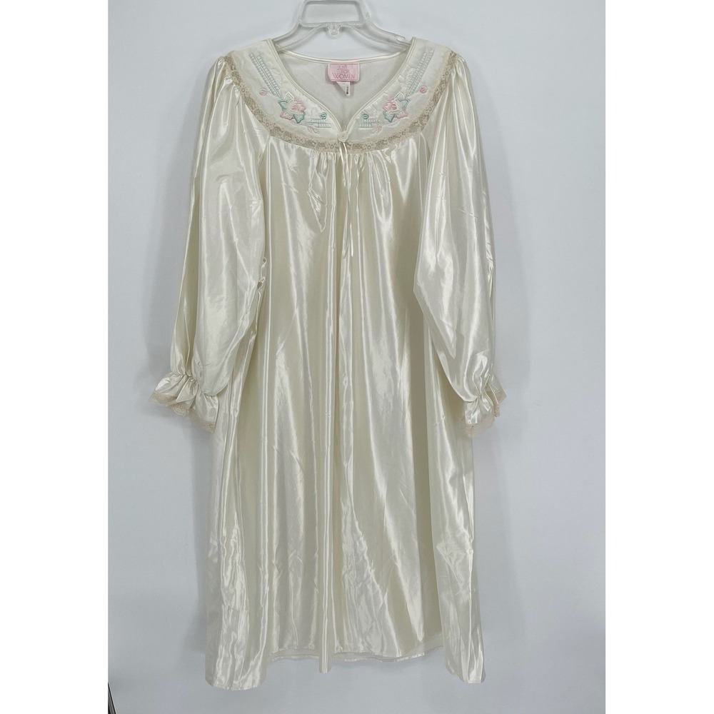 Just For Women Vintage Women's Ivory Floral Embroidered Lace Trim‎ Nightgown 1X